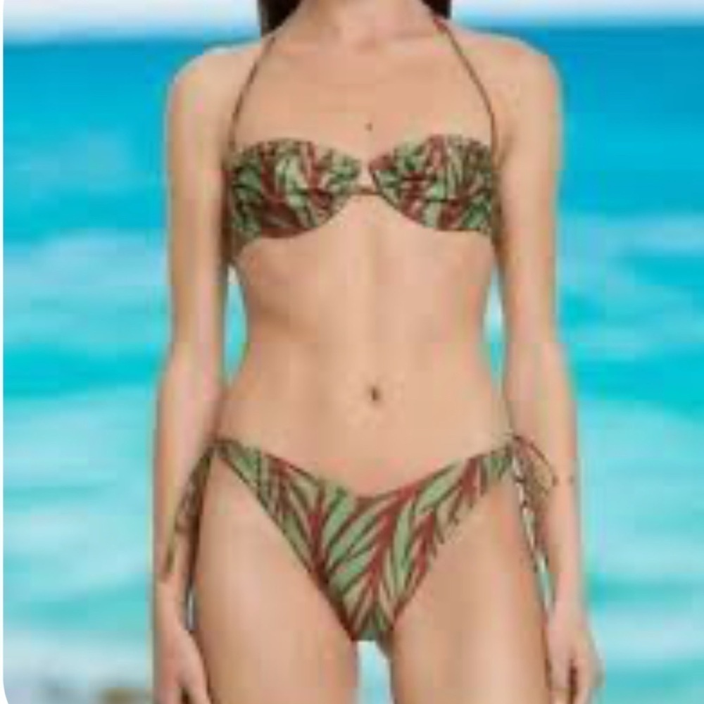 Reina Olga NEW XS ZEBRA TIE BOTTOM OLIVE VACATION BEACH summer chic boho resort